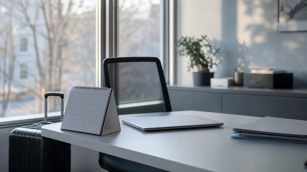 Calendrier avec des jours de congés marqués, posé sur un bureau