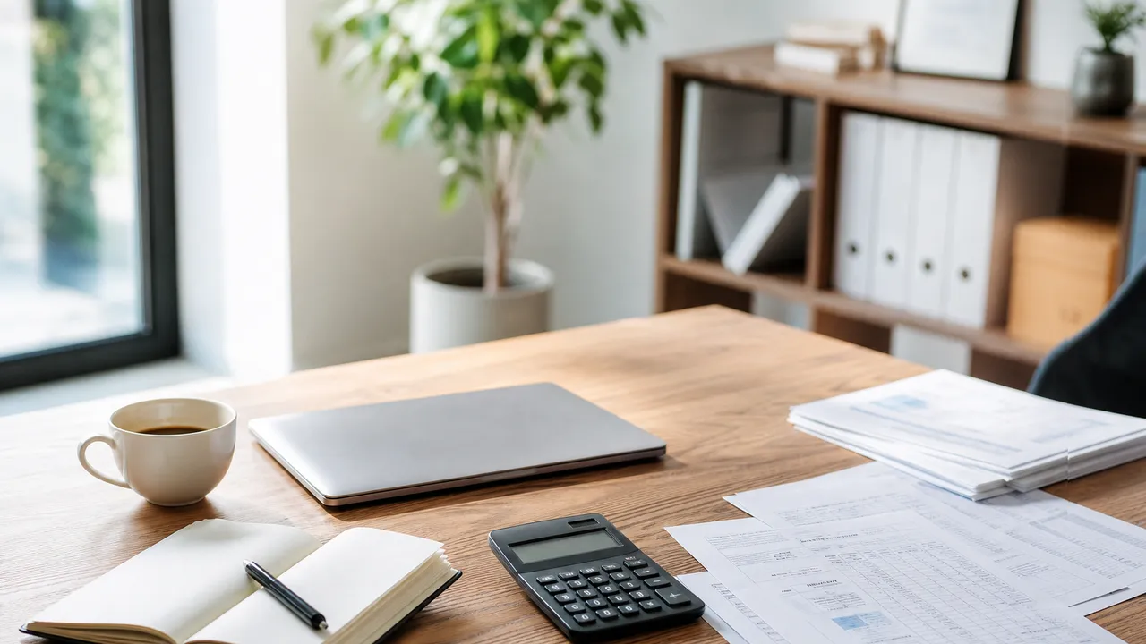 Personne consultant des factures et un ordinateur portable à un bureau